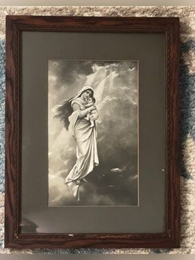 Antique Gabriel Max "Madonna of the Hills" Lithograph in Original Carved Frame